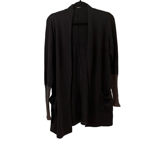 Michael Stars Black Open Cardigan with Knit Sleeves OS - Picture 1 of 9